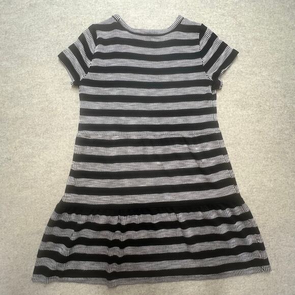 LOFT Petite MP Ribbed Knit Stripe Short Sleeve Dress Black White - Picture 2 of 5